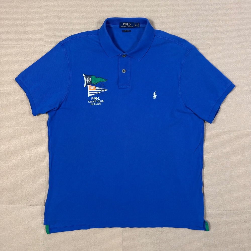 Polo Ralph Lauren Yacht Club Polo Shirt Mens XL Custom Fit Blue Pique Knit